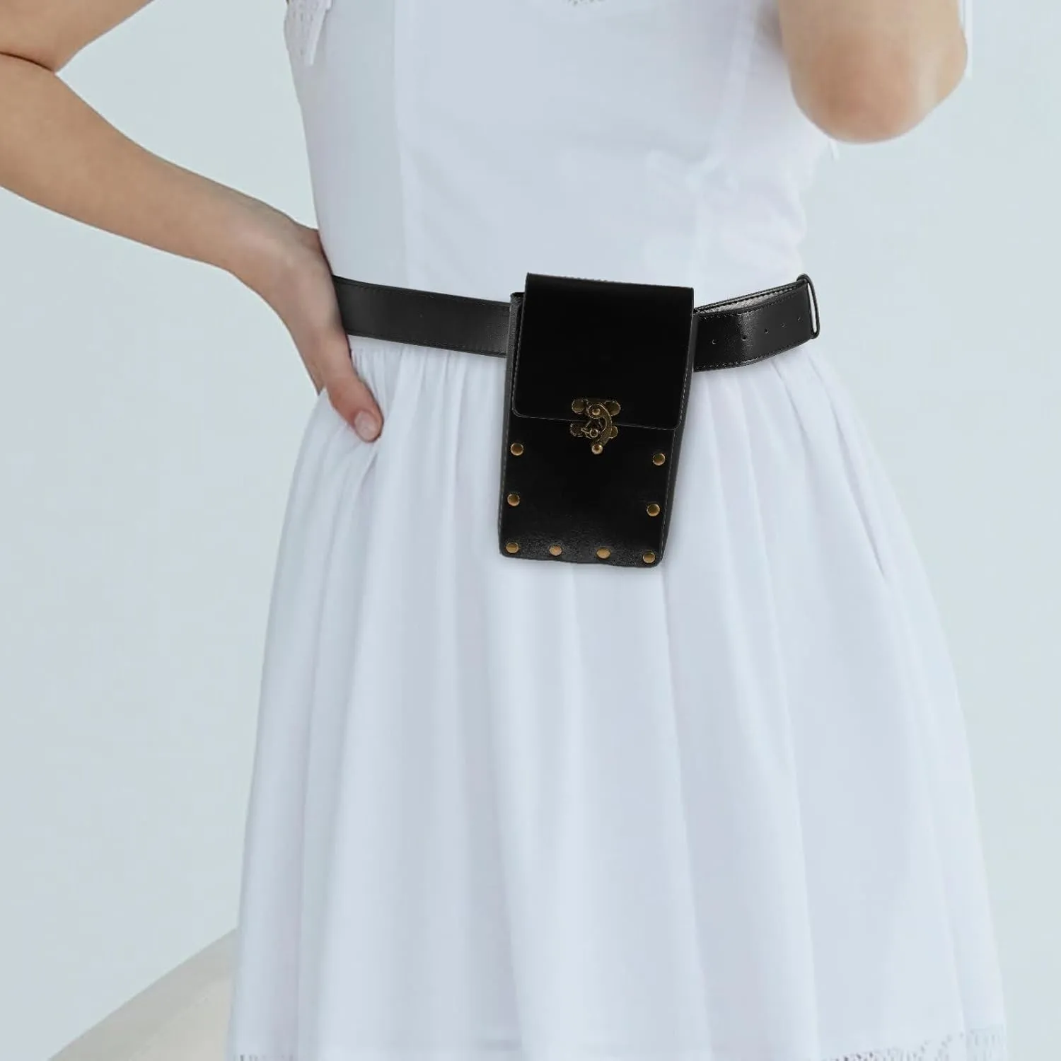 Yardwe Medieval Belt Pouch Punk Waist Bag Vintage PU Leather Fanny Pack Medieval Wallet Renaissance Cosplay Costume Accessories for Halloween Festival Cosplay
