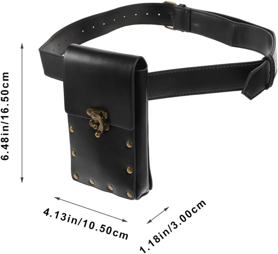 Yardwe Medieval Belt Pouch Punk Waist Bag Vintage PU Leather Fanny Pack Medieval Wallet Renaissance Cosplay Costume Accessories for Halloween Festival Cosplay