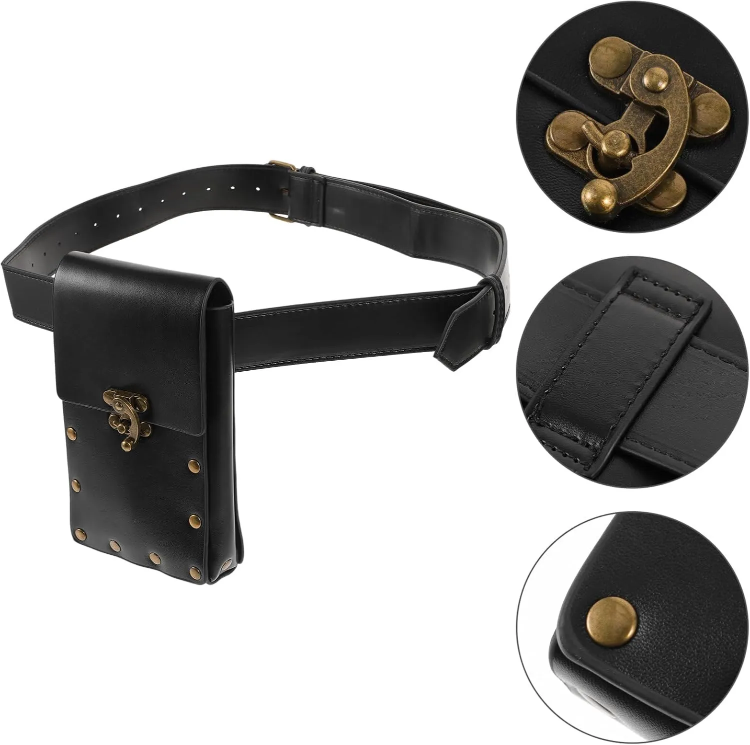 Yardwe Medieval Belt Pouch Punk Waist Bag Vintage PU Leather Fanny Pack Medieval Wallet Renaissance Cosplay Costume Accessories for Halloween Festival Cosplay