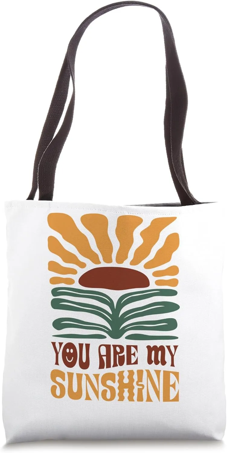 You Are My Sunshine Retro Flowers Affirmation Back Print Tote Bag