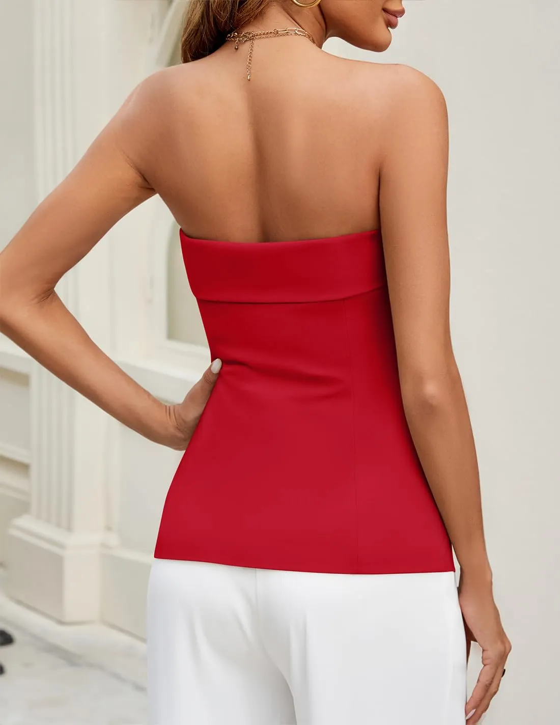 ZESICA Women's 2025 Trendy Strapless Blazer Vests Summer Dressy Tube Vest Tops Elegant Clothes