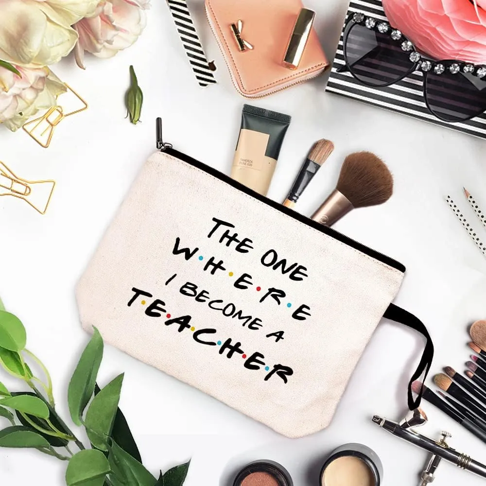 ZHANTUONE The One Where I Become A Teacher Funny Cosmetic Bag, for Travel Toiletry Zipper Storage Pouch Makeup Bag, New Teacher Gifts for Appreciation, Graduation Gift for Teachers, Friends TV Show